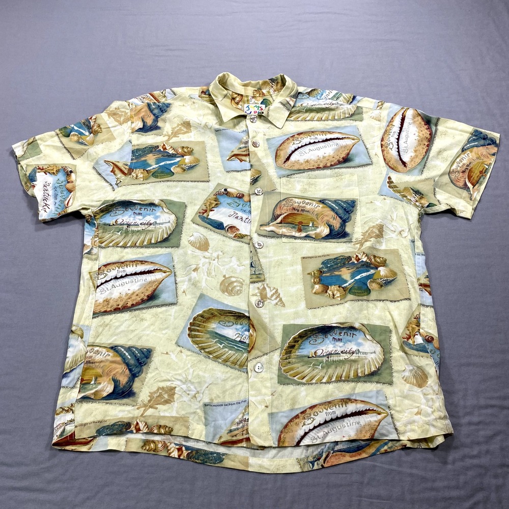 VINTAGE Jams World Shirt Mens Large Hawaiian Button Up Rayon Seashells Beach